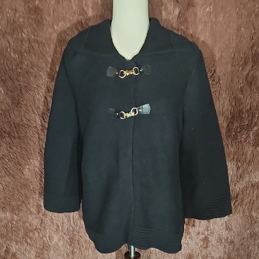 JM Collection Elegant Black Toggle Women's Sweater Coat